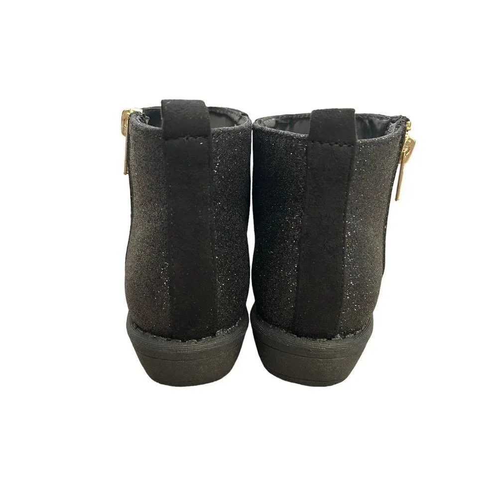 FABKIDS Girl's Glitter Low Cuban Heel Zip-Up Booties DB8 Black Size US: 12